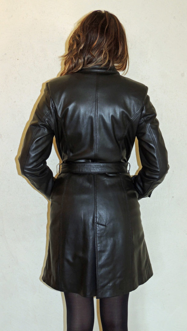 manteau 3 4 cuir noir femme