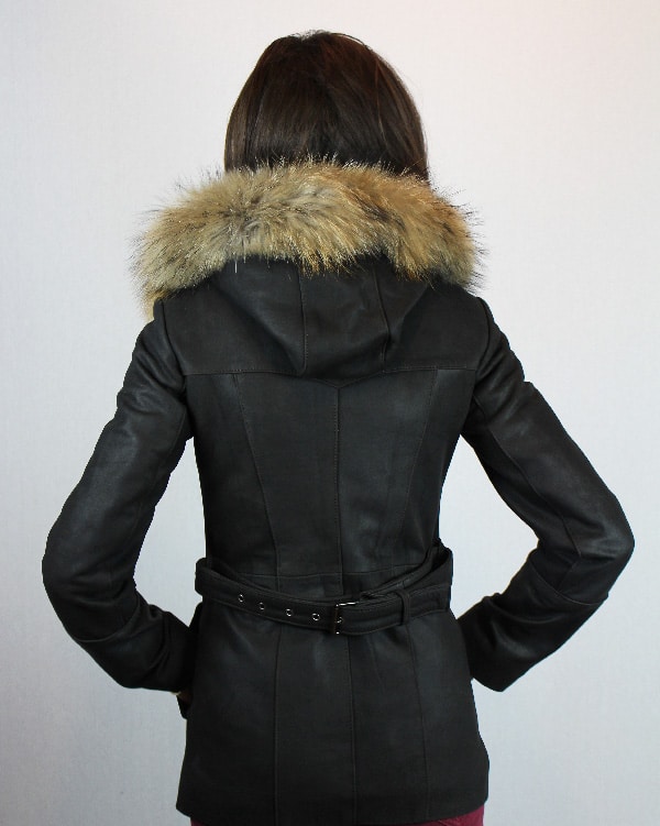 manteau cuir avec capuche pour femme