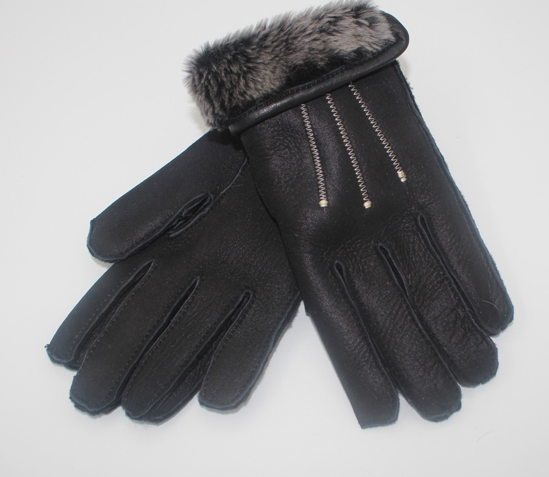 gants en peau lainée noir
