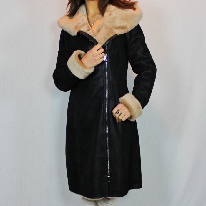 manteau peau lainée noir femme
